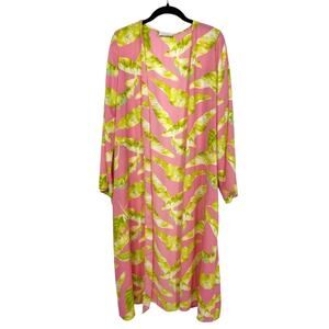 Adrienne Pink Yellow Floral Long Beach Cover-Up Duster Women's Size‎ Large